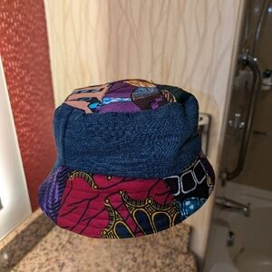 Reversible Denim & Multicolored Print Bucket Hat